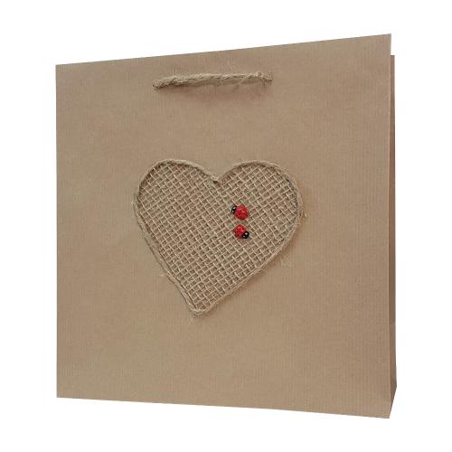 eco ręcznie zdobione torby papierowe serce z biedronką
