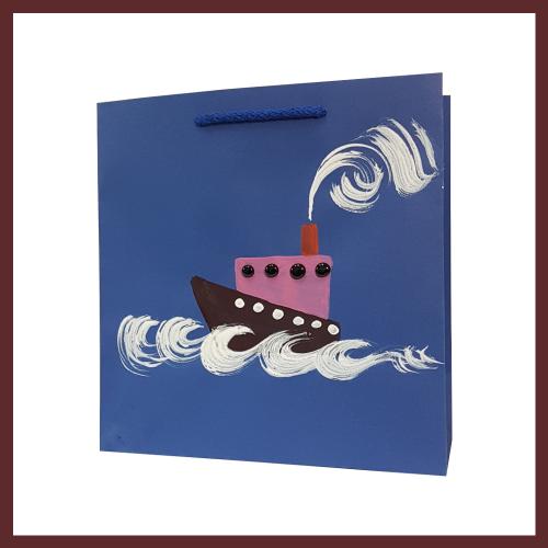 torby dla dzieci , statek dziecięce torebki papierowe, torby na prezent dla dziecka, ręcznie malowane, hand made