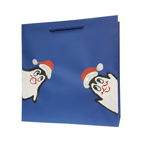 świąteczna torba papierowa niebieska pigwiny