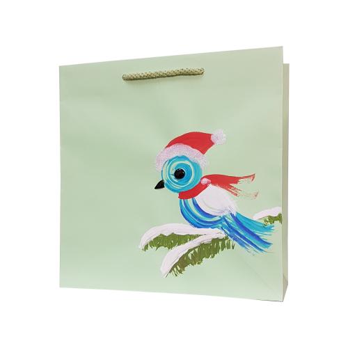 świąteczna torba papierowa pastelowy zielony ptaszek